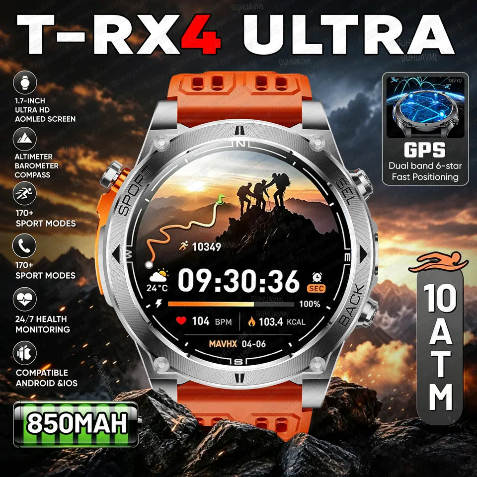 T-RX4 Ultra Outdoor Sports Smart Watch - GPS, Compass, Altimeter, 10ATM Waterproof